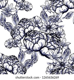 Abstract seamless pattern with plants, herbs and flowers