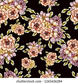Abstract seamless pattern with plants, herbs and flowers