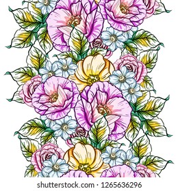 Abstract seamless pattern with plants, herbs and flowers