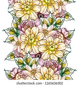 Abstract seamless pattern with plants, herbs and flowers