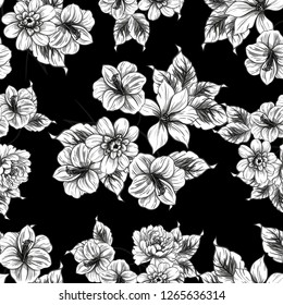 Abstract seamless pattern with plants, herbs and flowers