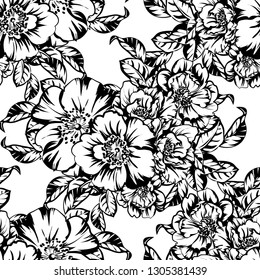 Abstract seamless pattern with plants, herbs and flowers