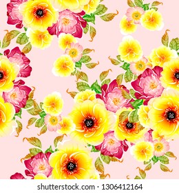 Abstract seamless pattern with plants, herbs and flowers