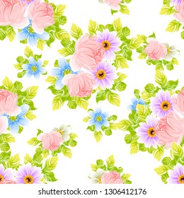 Abstract seamless pattern with plants, herbs and flowers