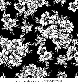 Abstract seamless pattern with plants, herbs and flowers