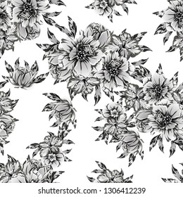 Abstract seamless pattern with plants, herbs and flowers