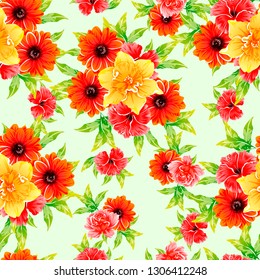 Abstract seamless pattern with plants, herbs and flowers