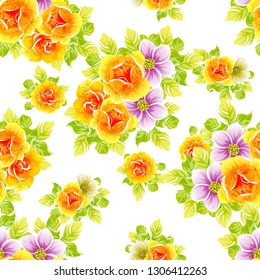 Abstract seamless pattern with plants, herbs and flowers