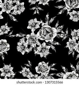 Abstract seamless pattern with plants, herbs and flowers