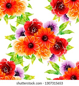 Abstract seamless pattern with plants, herbs and flowers