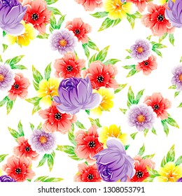 Abstract seamless pattern with plants, herbs and flowers