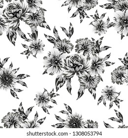 Abstract seamless pattern with plants, herbs and flowers
