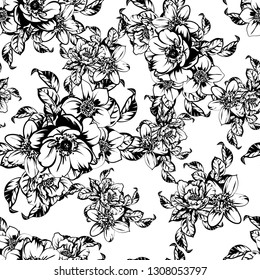 Abstract seamless pattern with plants, herbs and flowers