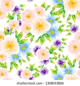 Abstract seamless pattern with plants, herbs and flowers