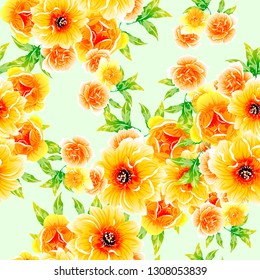 Abstract seamless pattern with plants, herbs and flowers
