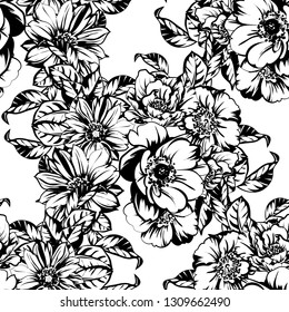 Abstract seamless pattern with plants, herbs and flowers