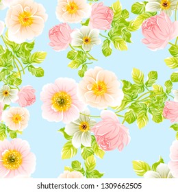 Abstract seamless pattern with plants, herbs and flowers