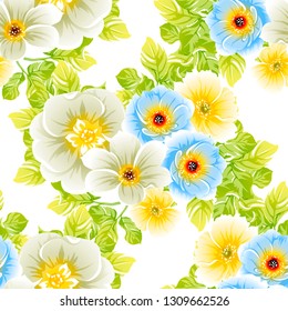 Abstract seamless pattern with plants, herbs and flowers