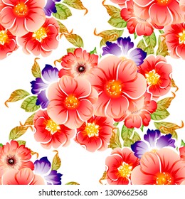 Abstract seamless pattern with plants, herbs and flowers