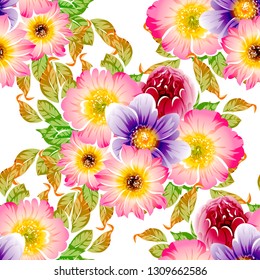 Abstract seamless pattern with plants, herbs and flowers