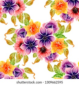 Abstract seamless pattern with plants, herbs and flowers