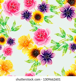 Abstract seamless pattern with plants, herbs and flowers