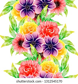 Abstract seamless pattern with plants, herbs and flowers