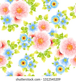 Abstract seamless pattern with plants, herbs and flowers