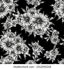 Abstract seamless pattern with plants, herbs and flowers
