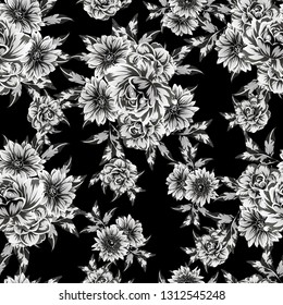 Abstract seamless pattern with plants, herbs and flowers