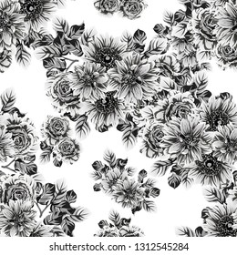 Abstract seamless pattern with plants, herbs and flowers