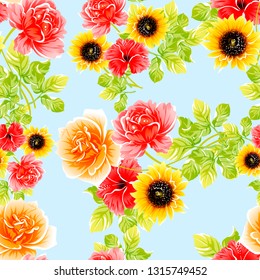 Abstract seamless pattern with plants, herbs and flowers