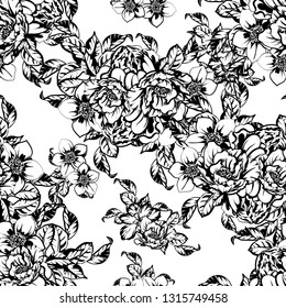 Abstract seamless pattern with plants, herbs and flowers