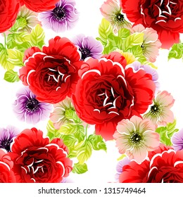 Abstract seamless pattern with plants, herbs and flowers