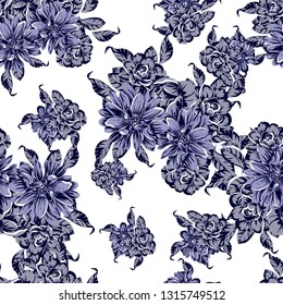 Abstract seamless pattern with plants, herbs and flowers