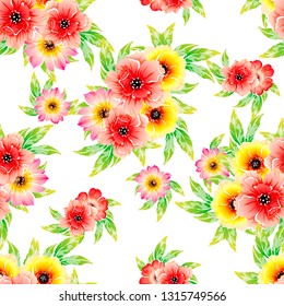 Abstract seamless pattern with plants, herbs and flowers