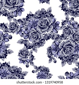 Abstract seamless pattern with plants, herbs and flowers