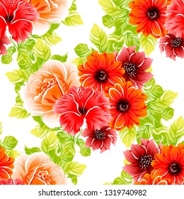 Abstract seamless pattern with plants, herbs and flowers