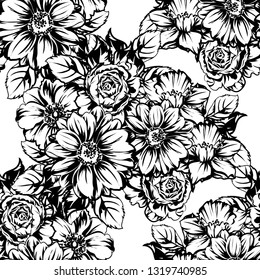Abstract seamless pattern with plants, herbs and flowers