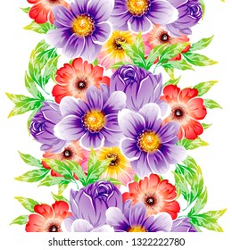 Abstract seamless pattern with plants, herbs and flowers