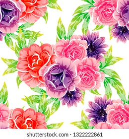 Abstract seamless pattern with plants, herbs and flowers