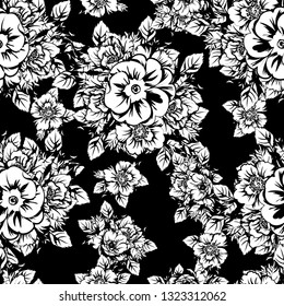 Abstract seamless pattern with plants, herbs and flowers
