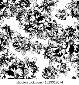 Abstract seamless pattern with plants, herbs and flowers