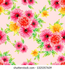 Abstract seamless pattern with plants, herbs and flowers