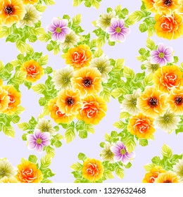 Abstract seamless pattern with plants, herbs and flowers