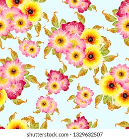 Abstract seamless pattern with plants, herbs and flowers