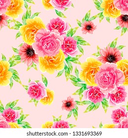Abstract seamless pattern with plants, herbs and flowers