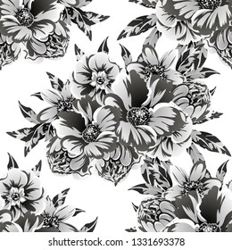 Abstract seamless pattern with plants, herbs and flowers
