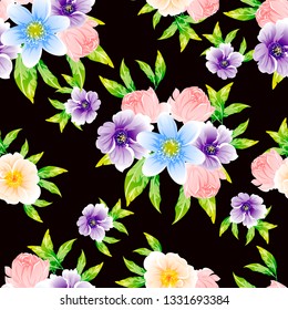 Abstract seamless pattern with plants, herbs and flowers
