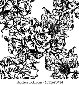 Abstract seamless pattern with plants, herbs and flowers